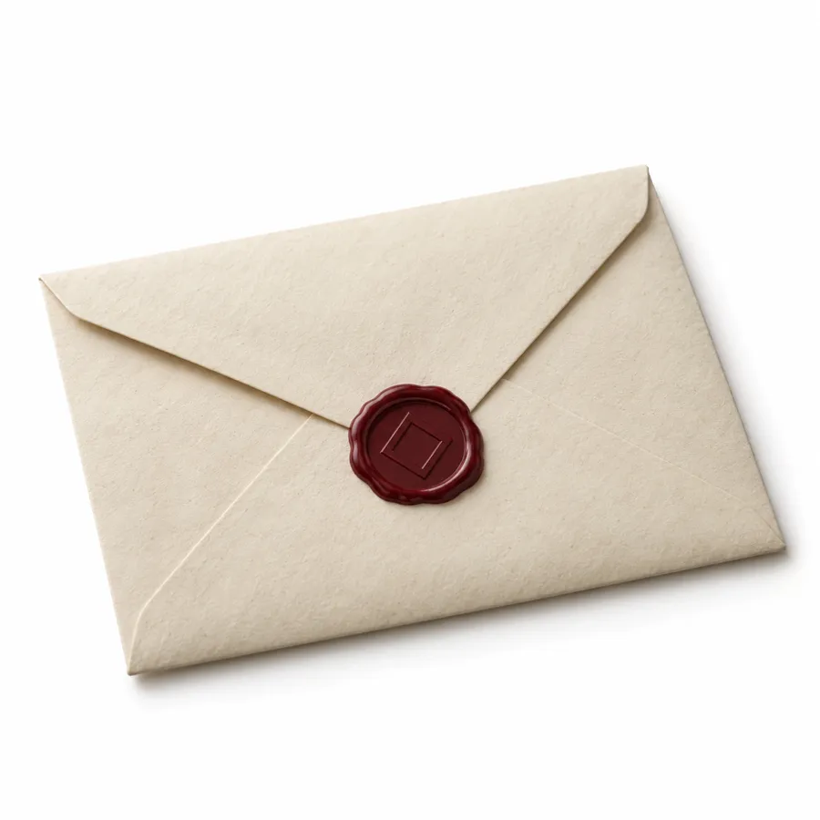 Imagem gerada: envelope fechado com selo de lacre.